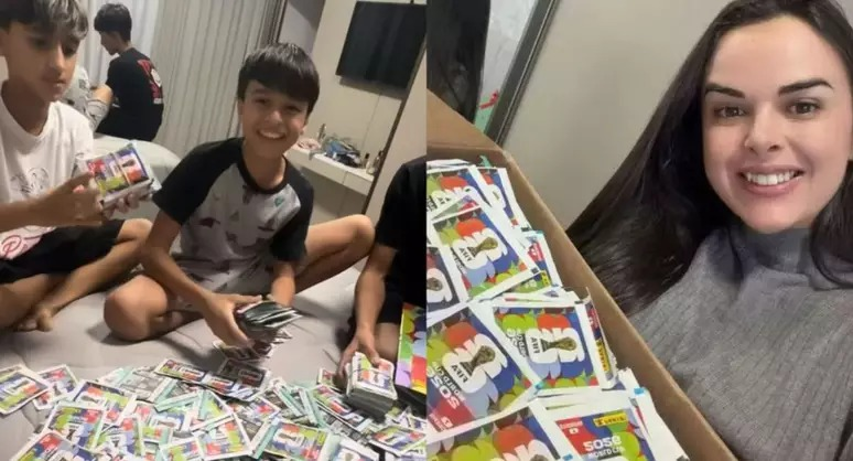VÍDEO: Mulher viraliza após gastar mais de R$ 40 mil em figurinhas da Copa do Mundo