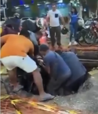 Motociclista cai em buraco na avenida Nazaré em Belém