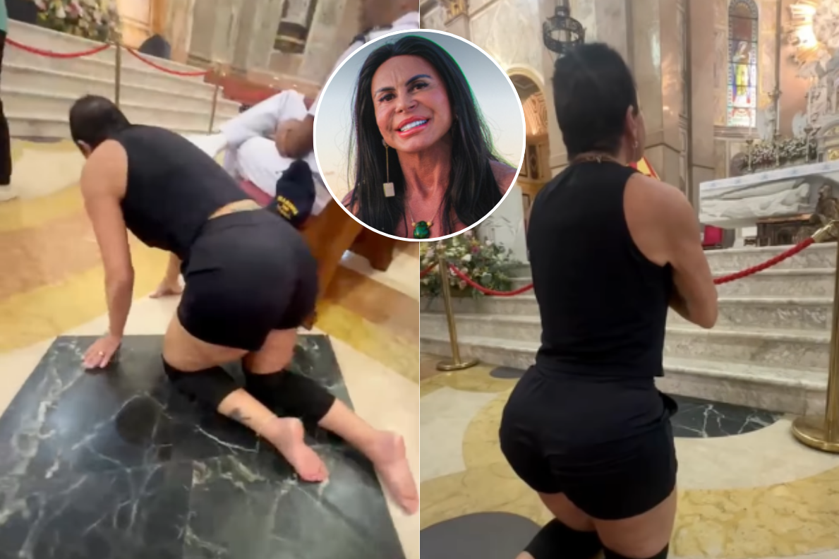De joelhos, Gretchen cumpre promessa na Basílica de Nazaré