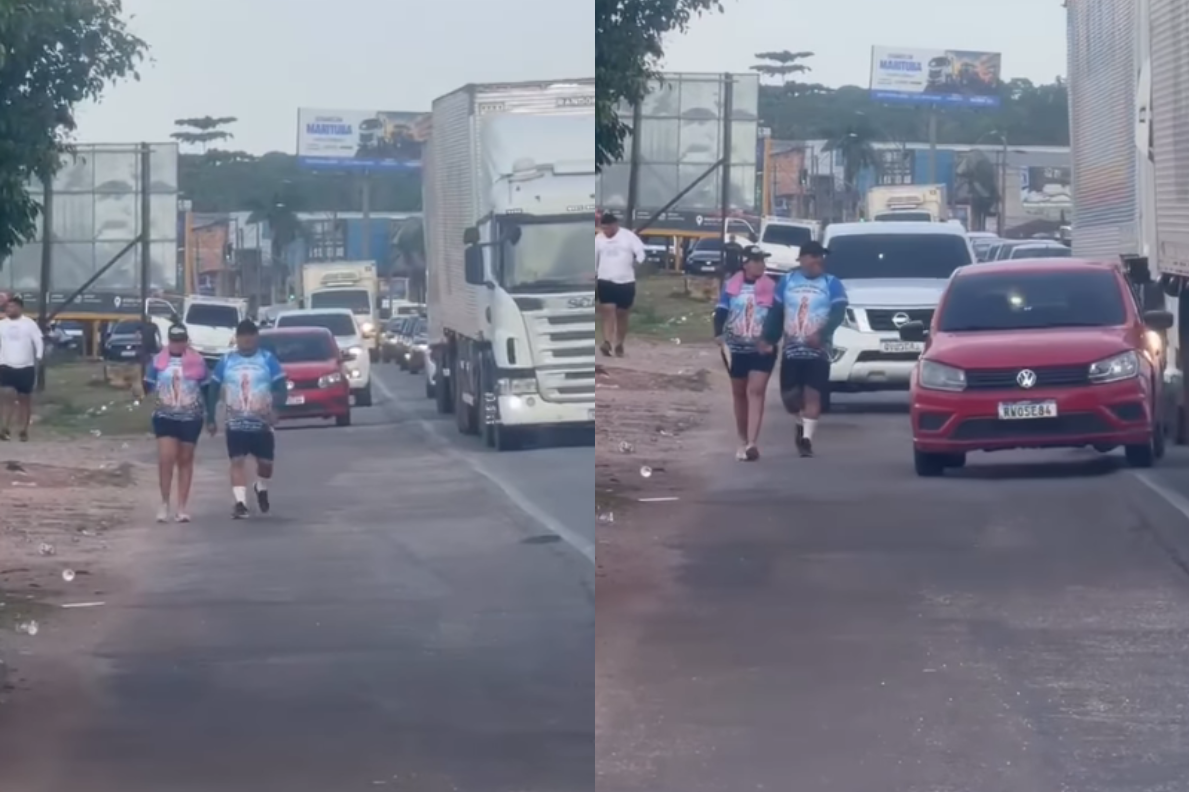 Carros e caminhões usam acostamento durante passagem de romeiros na BR-316