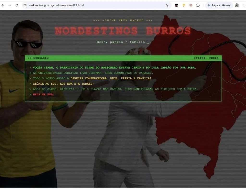 Site da Ancine é hackeado e exibe ataques a nordestinos e universidades