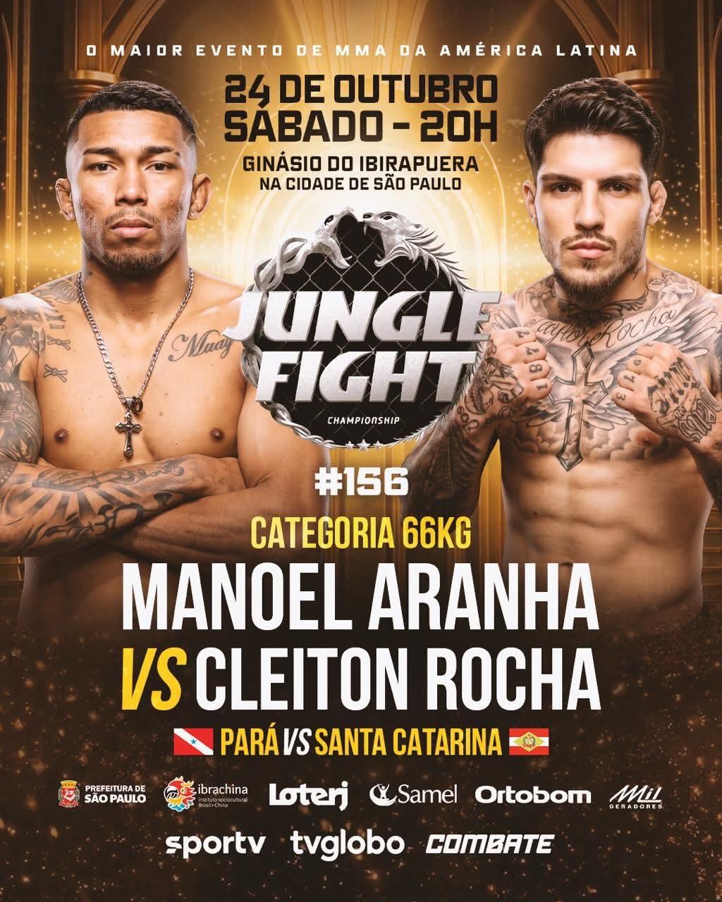 Paraense Manoel Aranha encara Cleiton Rocha no Jungle Fight 156, em São Paulo