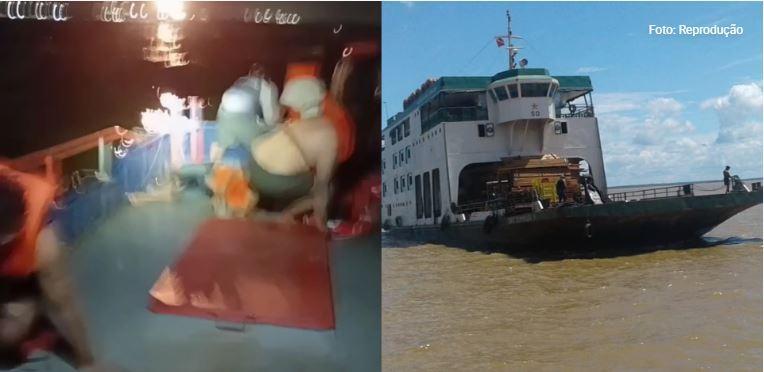 Ferry boat naufraga na Baía do Marajó em frente de Vila do Conde
