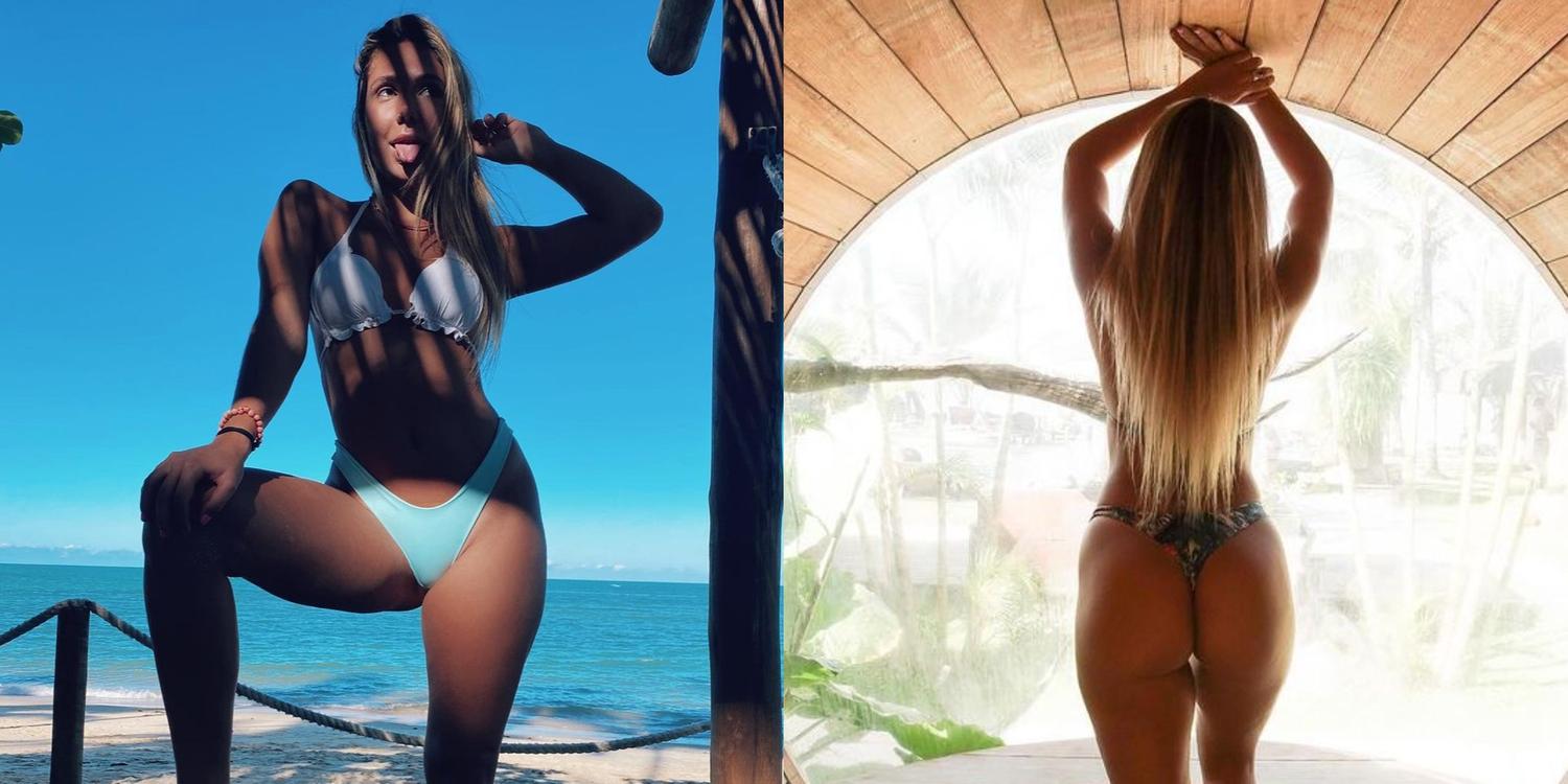 De biquíni, Carol Portaluppi ostenta bumbum redondinho