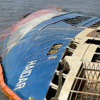 Navio Haidar naufragou em 2015, no porto de Vila do Conde, em Barcarena, carregado de bois vivos e óleo