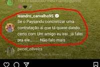 Comentário de Leandro Carvalho no Instagram