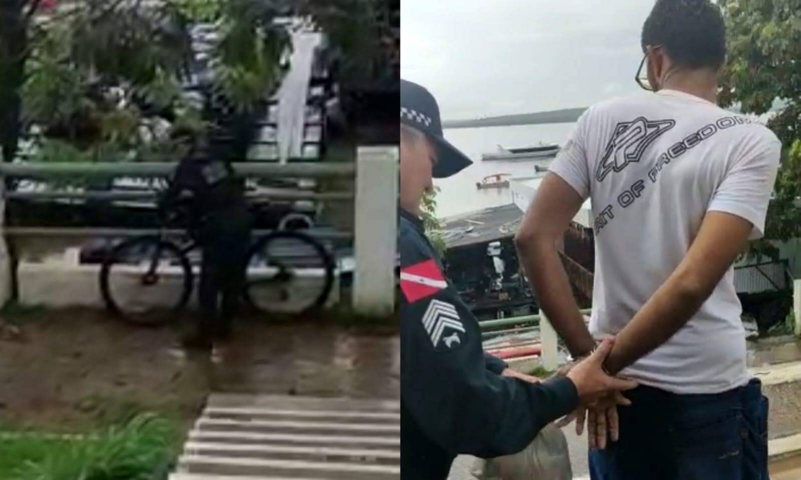 Homem furta bicicleta de criança em frente a açougue, câmera registra e ele é preso