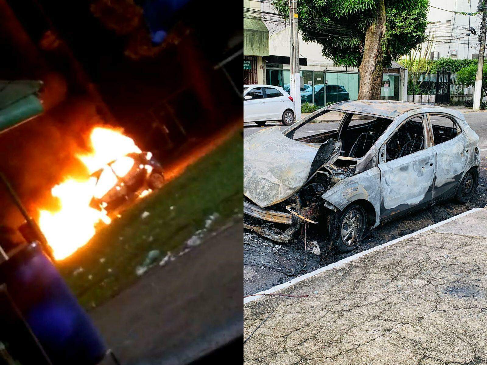 Carro em chamas assusta moradores no bairro do Umarizal; veja