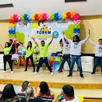 Jovens se apresentam em momento lúdico do I Fórum Comunitário do Selo Unicef, promovido pela prefeitura de Ananindeua, nesta quinta-feira (9)