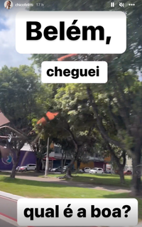 Nos stories do Instagram, o comunicador paulista filmou a avenida Júlio César, na saída do Aeroporto Internacional de Belém, e escreveu: “Cheguei, Belém. Qual é a boa?”