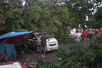 Uma Spin foi atingida no bairro da Marambaia após a queda de uma árvore durante a tempestade