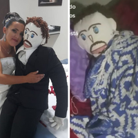 A mulher estourou nas redes sociais depois de mostrar uma cerimônia de casamento com o boneco e, mais tarde, “pariu” um bonequinho de pano