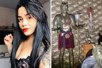 Nas redes sociais, o ex de Laila compartilha os rituais de magia que pratica, que incluem uso de sangue, espadas, velas, suposta comunicação com os mortos e esculturas que remetem a caveiras e ao diabo