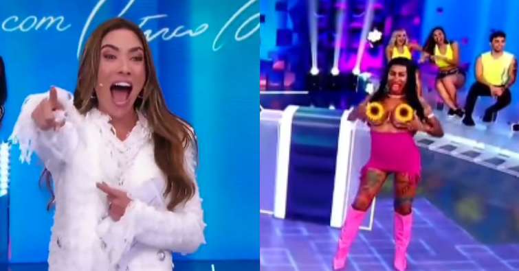 Inês Brasil mostra os seios durante Programa do Silvio  Santos, no SBT (Foto: Reprodução, SBT)