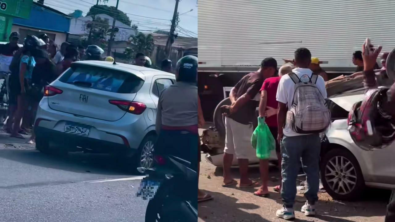 Acidente deixa carro capotado na BR-316, em Ananindeua