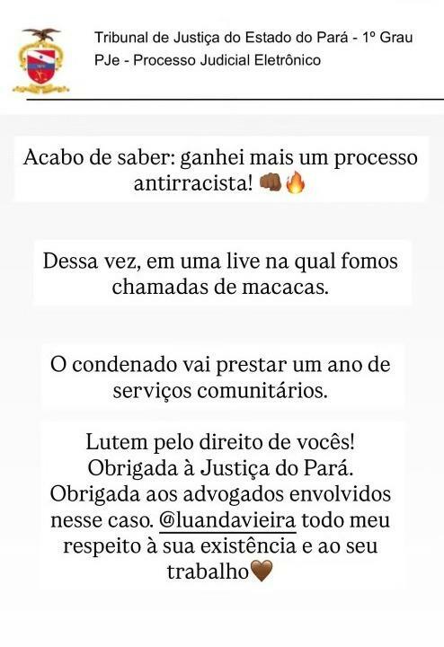 Thelma Assis vence processo de racismo na Justiça do Pará