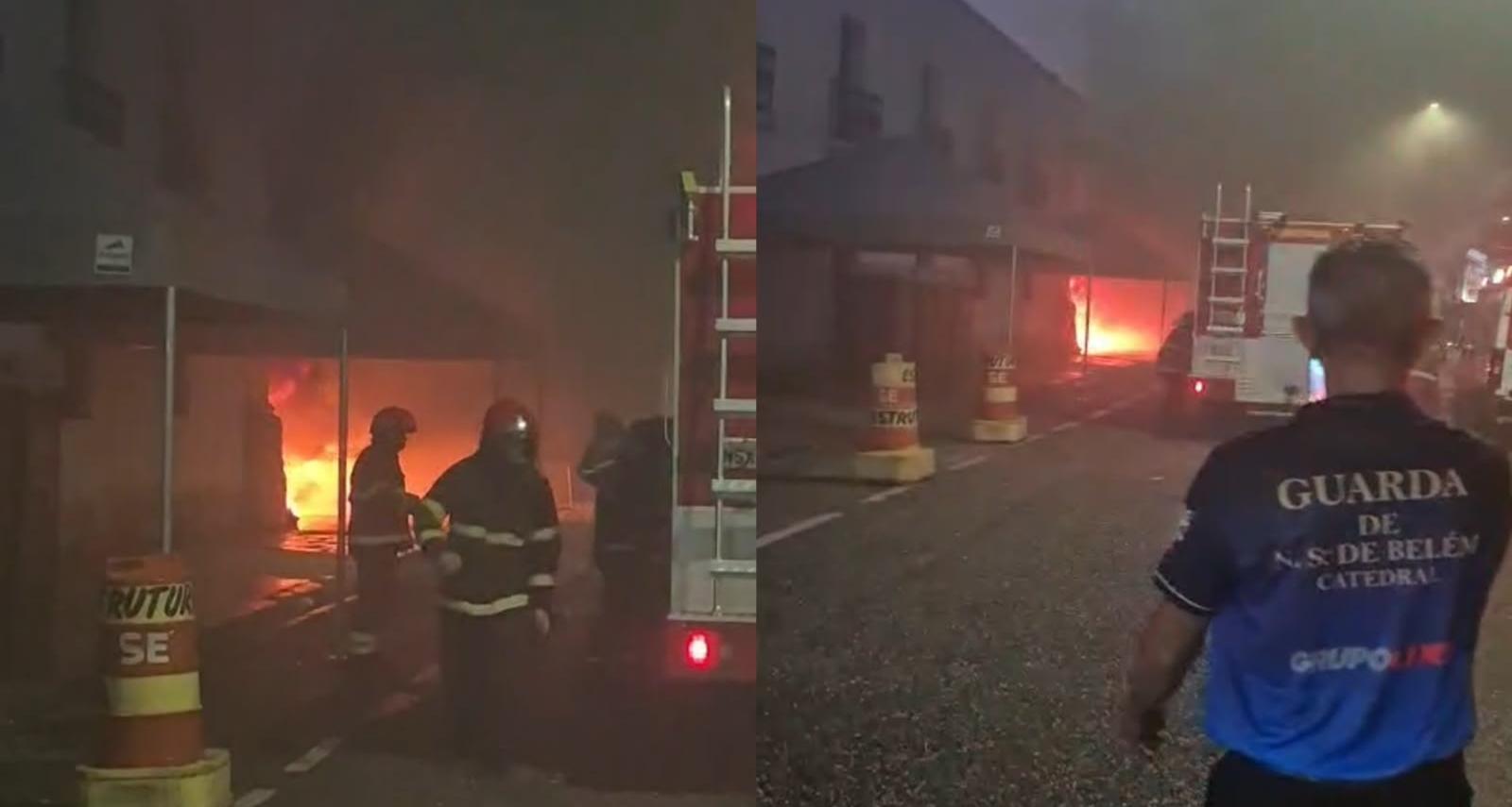 Incêndio atinge van no entorno da Catedral Metropolitana de Belém