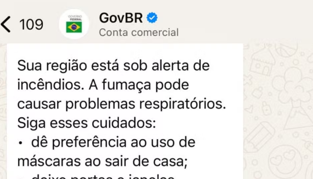 Governo Federal dispara alerta no WhatsApp sobre incêndios no Amazonas.