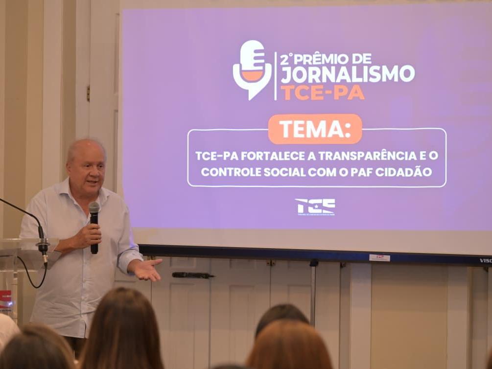 Presidente do TCE-PA, Fernando Ribeiro, no evento de lançamento do Prêmio de Jornalismo 2026
