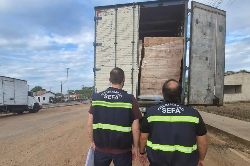 Fiscais da Sefa apreenderam mais de 16 toneladas de café embalado a vácuo, avaliadas em R$ 693 mil, em Cachoeira do Piriá, no nordeste do Estado