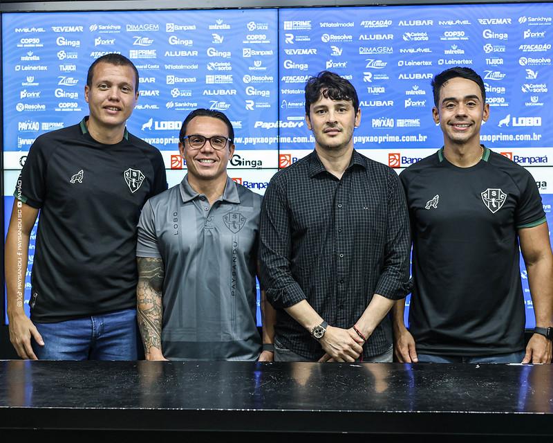 Bernardo, diretor da categoria de base do Paysandu, Roger Aguilera e Ignácio Neto. (Matheus Vieira/Paysandu)