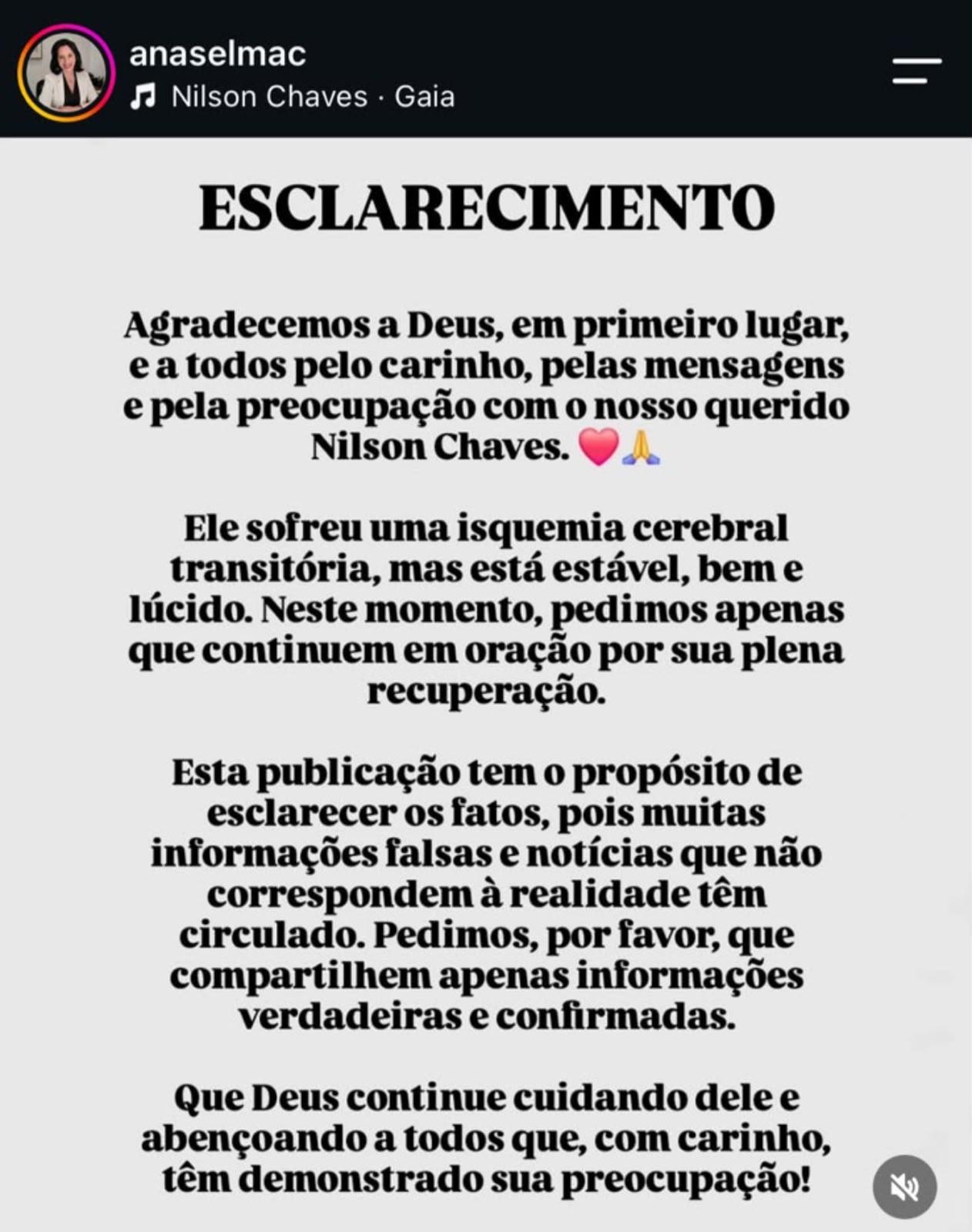 Família busca tranquilizar fãs após hospitalização do cantor Nilson Chaves
