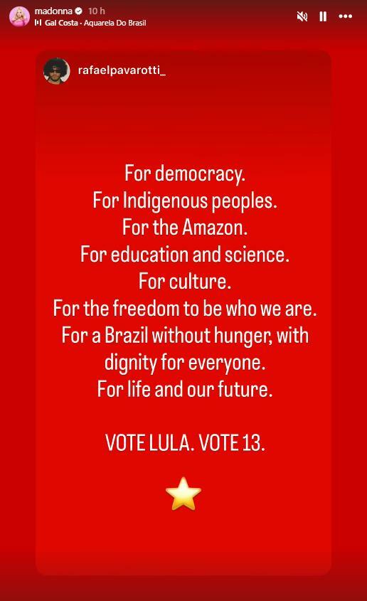 Publicação de Madonna nos Stories