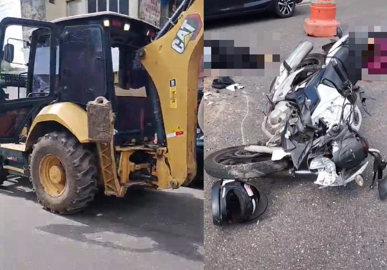 Casal fica gravemente ferido após motocicleta atingir trator em Ananindeua.