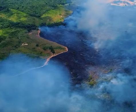 Queimada atinge área de vegetação e fumaça encobre céu de Marabá.