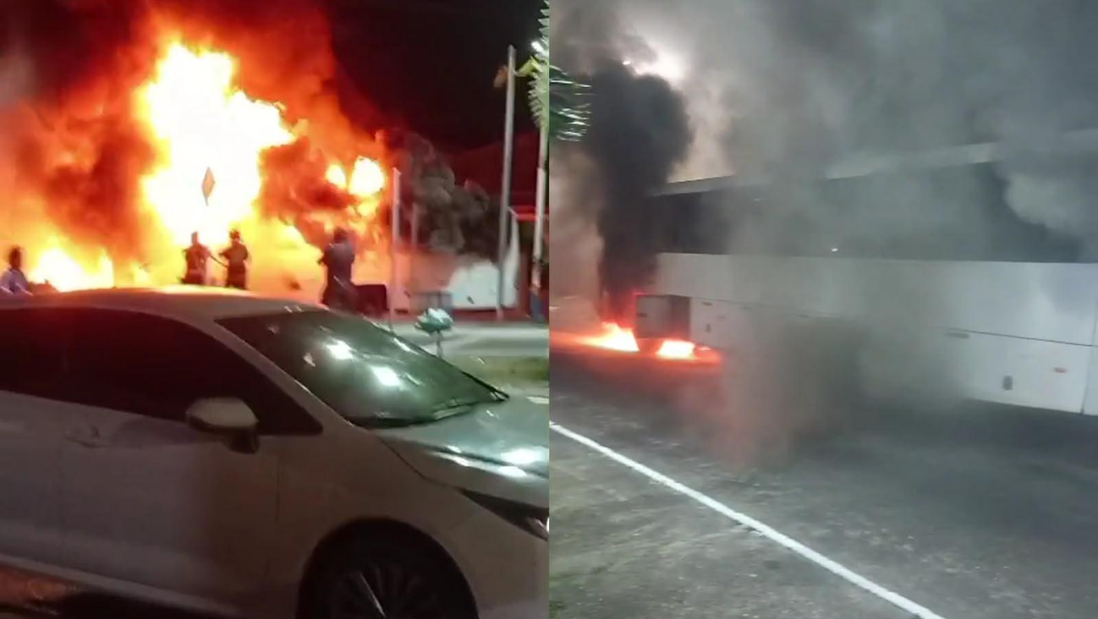 Ônibus pega fogo nas proximidades do Terminalzinho, em Capanema.