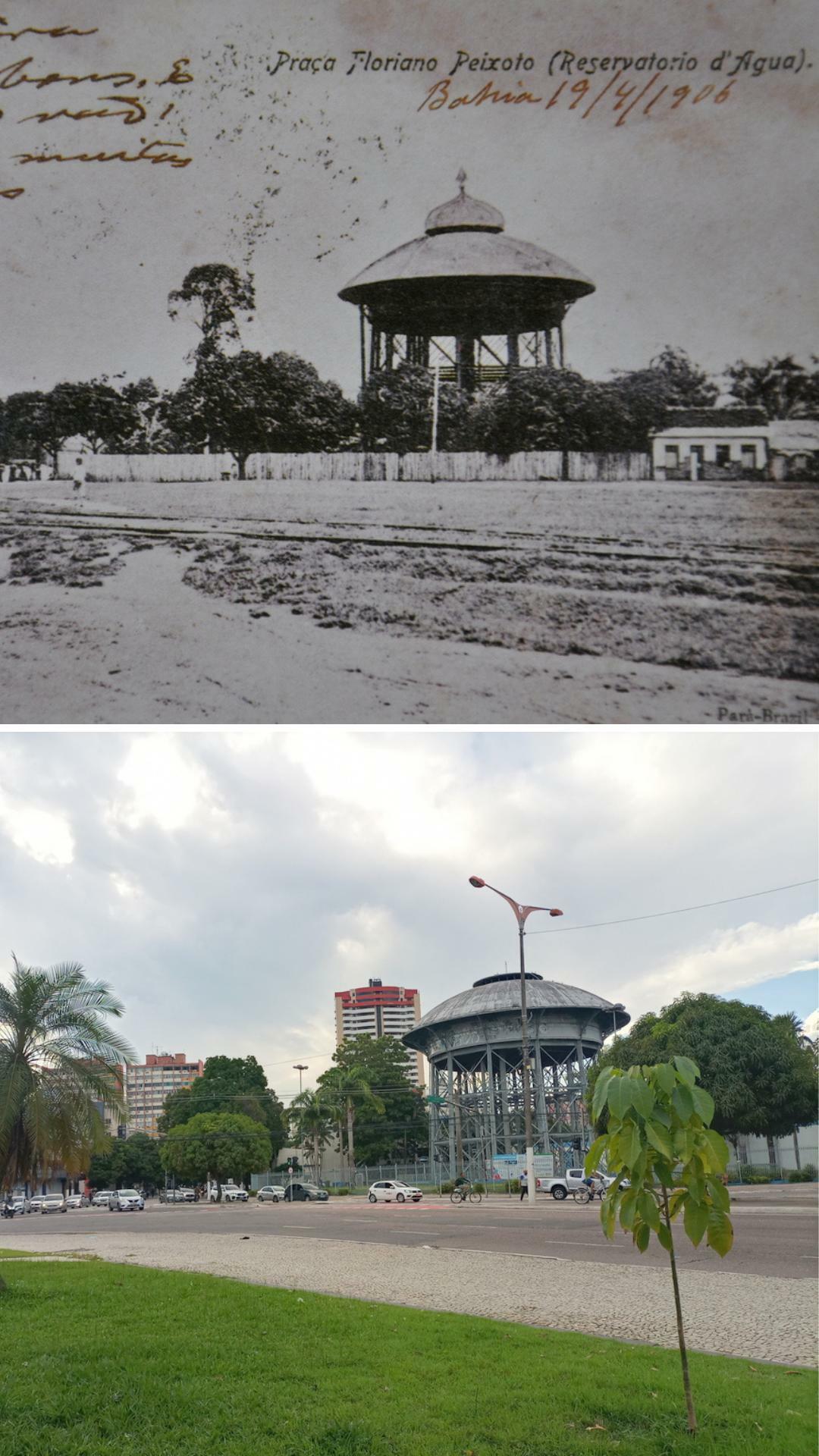 Localizada na Praça Floriano Peixoto, no bairro São Brás, a caixa d’água de ferro tem capacidade para 1,57 mil litros. A obra é um marco histórico do saneamento de Belém e foi chamada de “Torre Eiffel de Belém do Pará”.